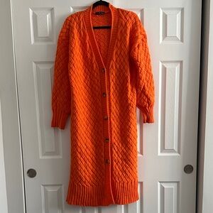 Orange Cable Knit Long Cardigan